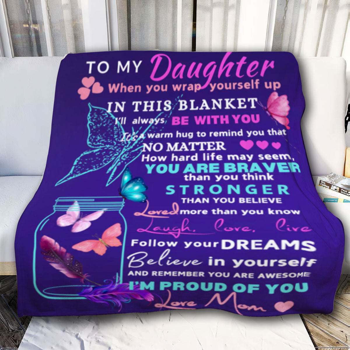 To Daughter From Mom Blanket| Butterflies Indigo purple| Daughter's Gift