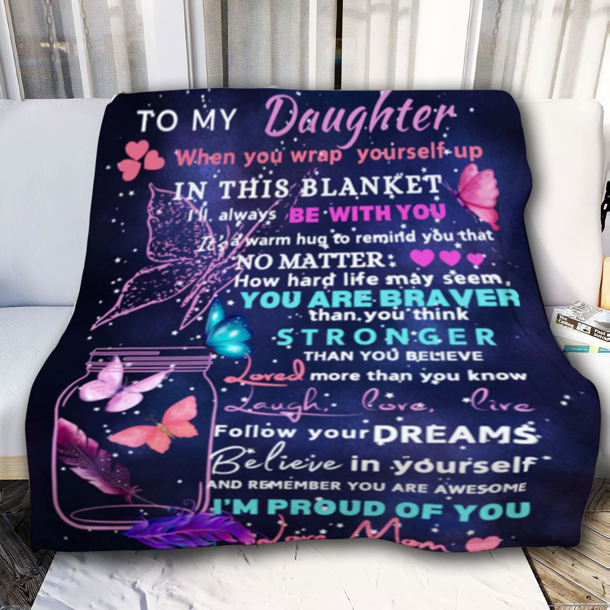 To Daughter From Mom Blanket| Butterflies Night Sky| Daughter's Gift