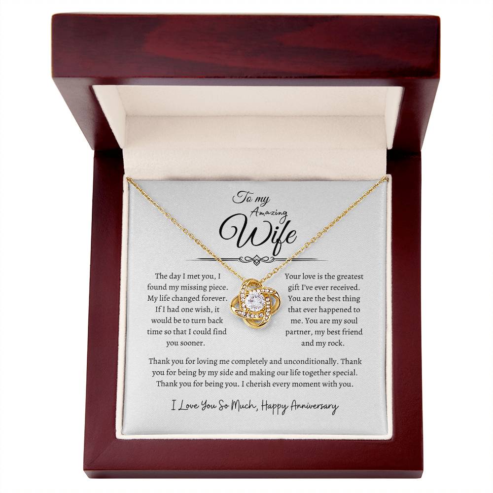 To My Amazing Wife, Happy Anniversary, Love Knot Necklace WH