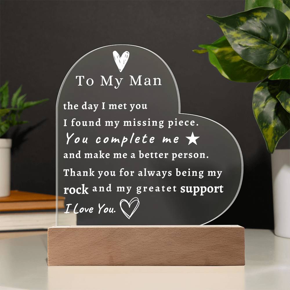 Acrylic Heart LED Plaque - To My Man