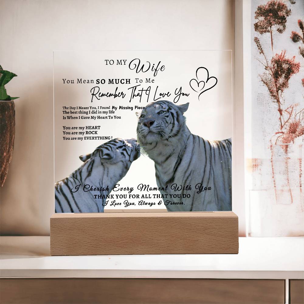Acrylic Square LED Plaque To Wife| Remember That I love| Kissing Tiger Couple