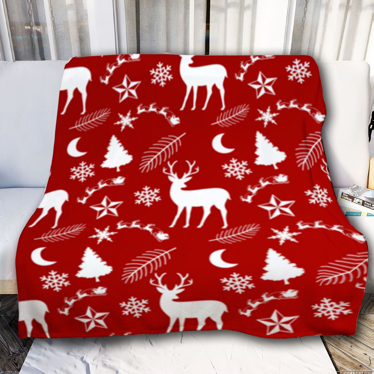 Christmas Blanket|Reindeers|Feathers|sleigh|snowflakes|Christmas Gift