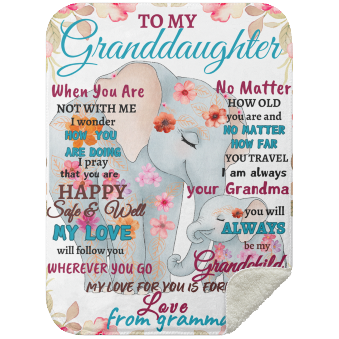 To Granddaughter From Gramma Blanket | Flower Elephant| Granddaughter's Gift