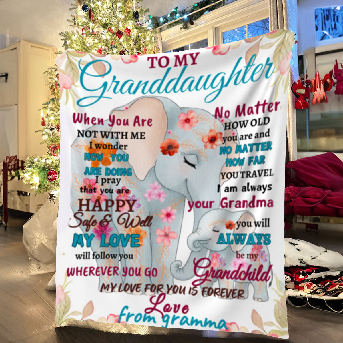 To Granddaughter From Gramma Blanket | Flower Elephant| Granddaughter's Gift