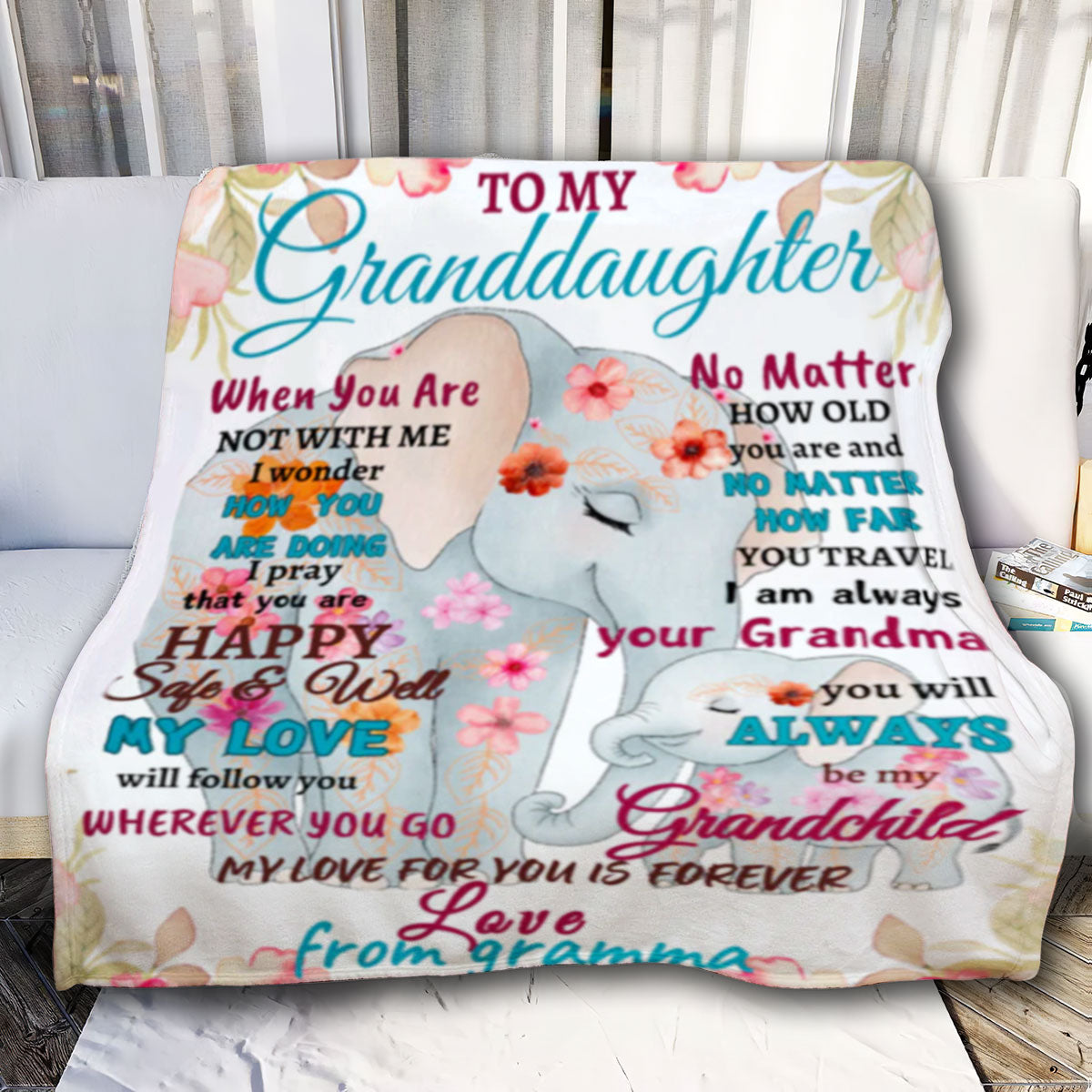 To Granddaughter From Gramma Blanket | Flower Elephant| Granddaughter's Gift