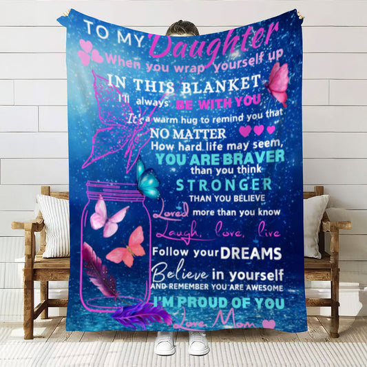 To Daughter From Mom Blanket| Butterflies Blue Ocean| Daughter's Gift