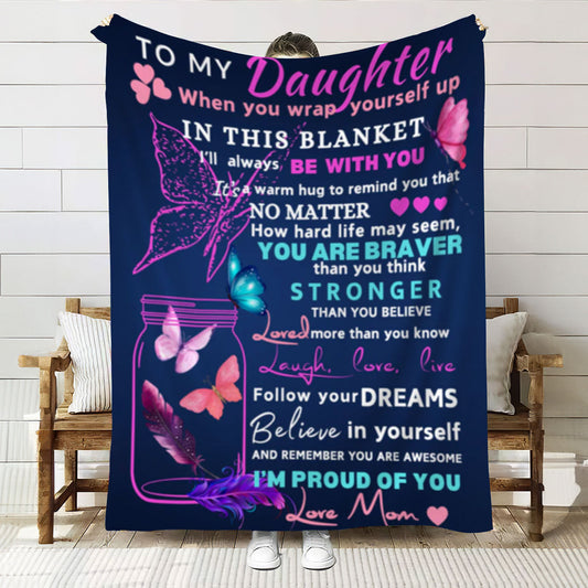 To Daughter From Mom Blanket| Butterflies Dark Blue| Daughter's Gift