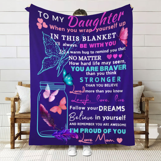 To Daughter From Mom Blanket| Butterflies Indigo purple| Daughter's Gift