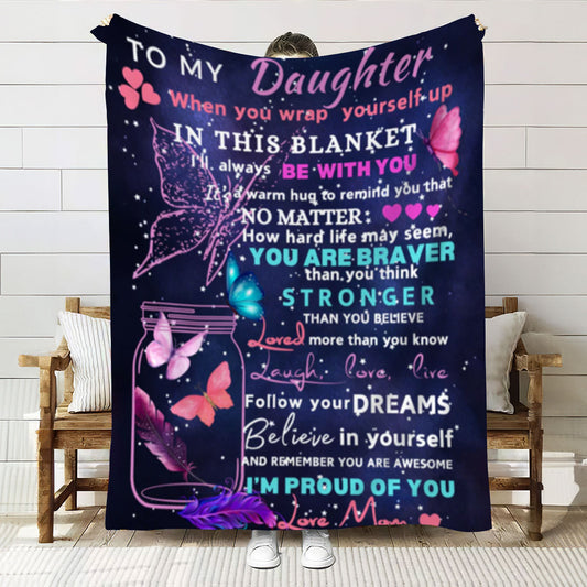 To Daughter From Mom Blanket| Butterflies Night Sky| Daughter's Gift