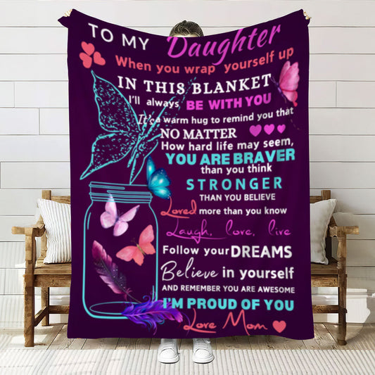 To Daughter From Mom Blanket| Butterflies Plum purple| Daughter's Gift