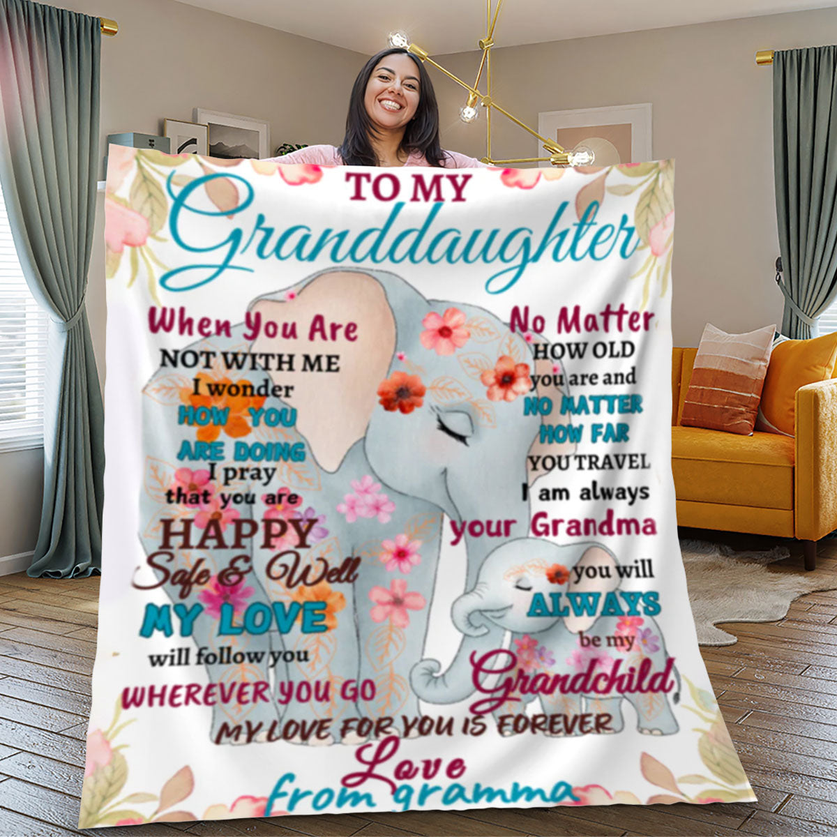 To Granddaughter From Gramma Blanket | Flower Elephant| Granddaughter's Gift