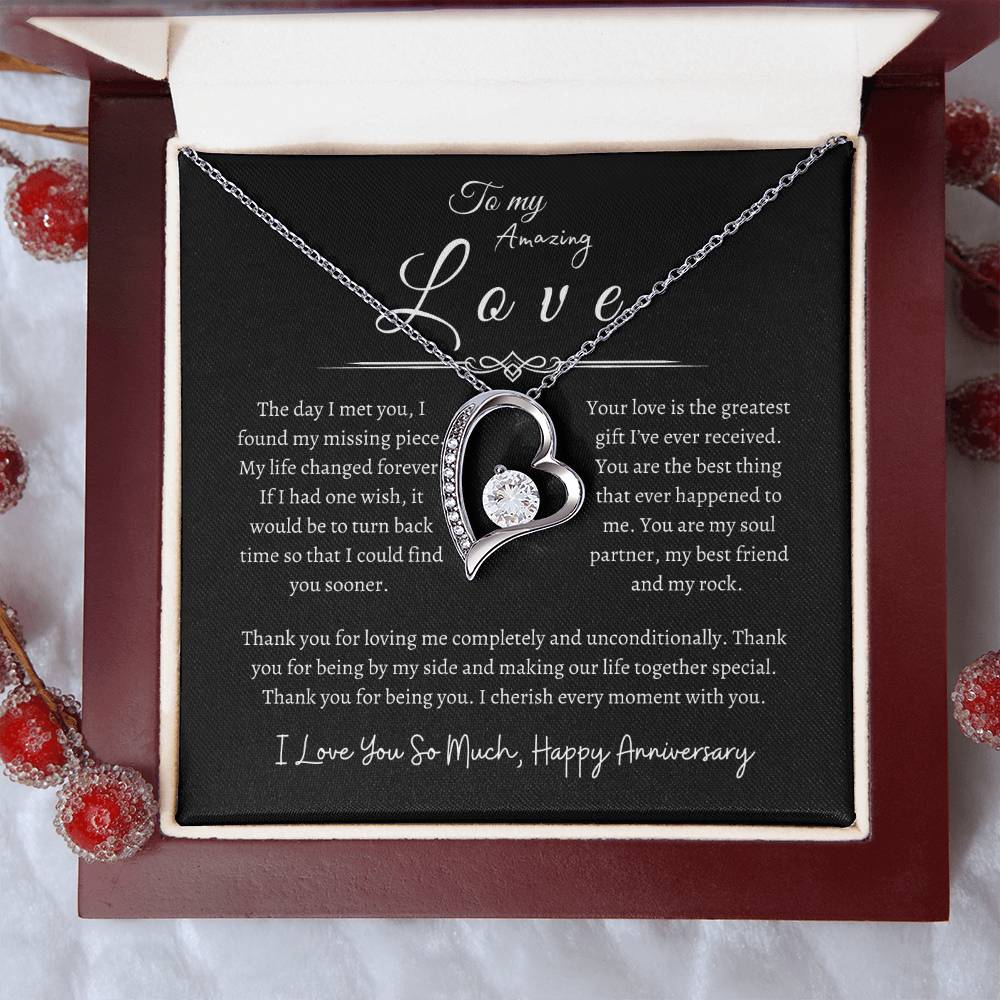 To My Amazing Love, Happy Anniversary, Forever Love Necklace BLK