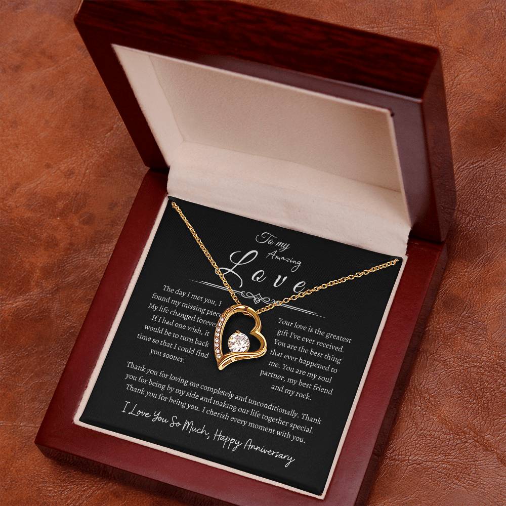 To My Amazing Love, Happy Anniversary, Forever Love Necklace BLK