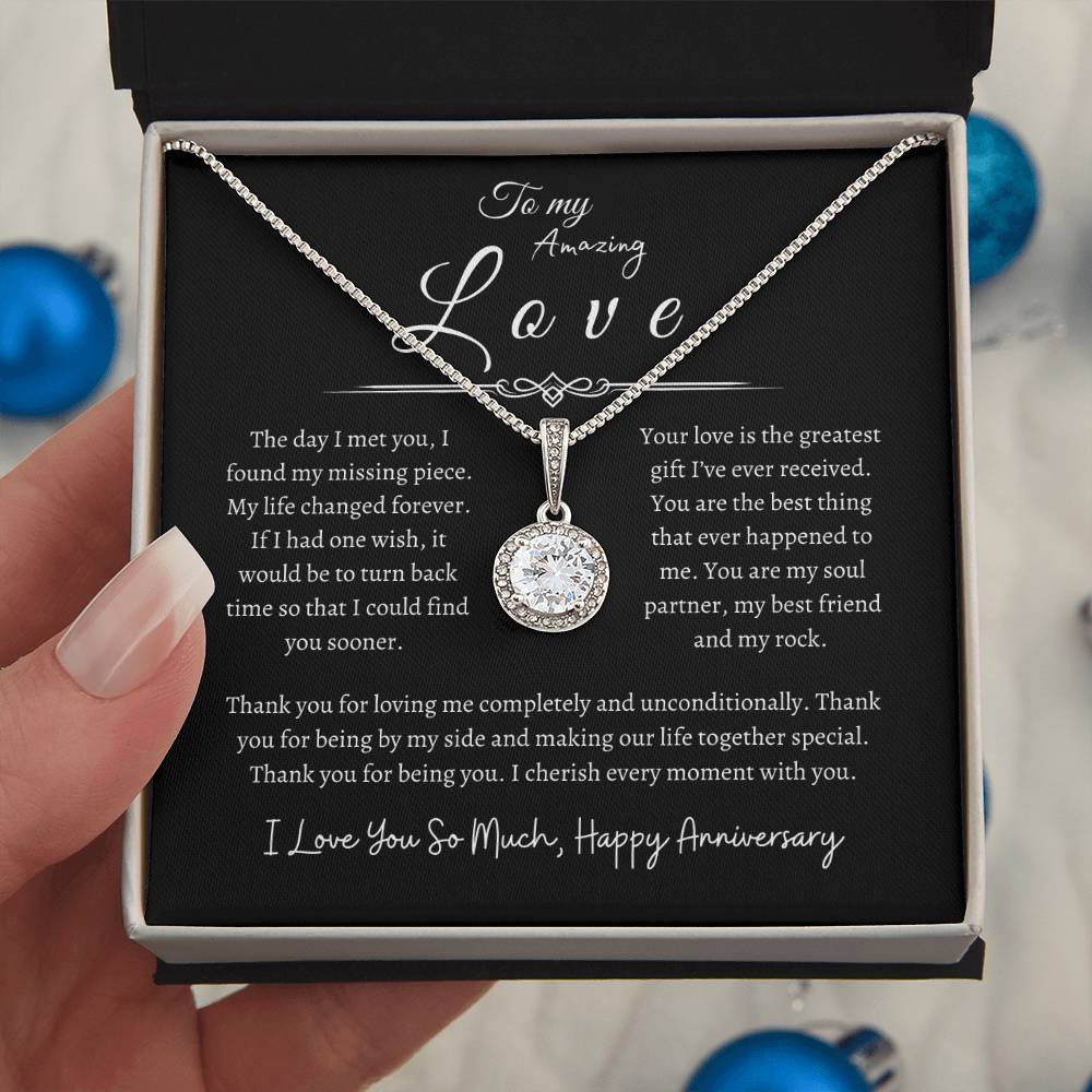 To My Amazing Love, Happy Anniversary, Eternal Hope Necklace BLK