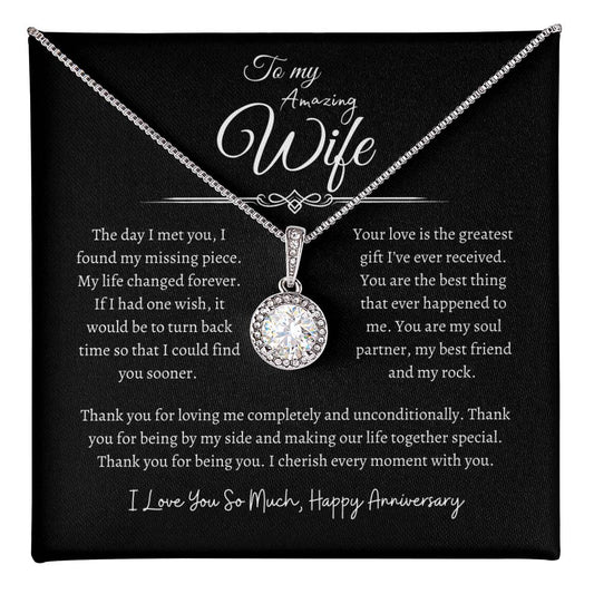 To My Amazing Wife, Happy Anniversary, Eternal Hope Necklace BLK