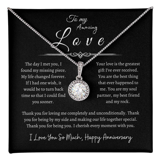 To My Amazing Love, Happy Anniversary, Eternal Hope Necklace BLK