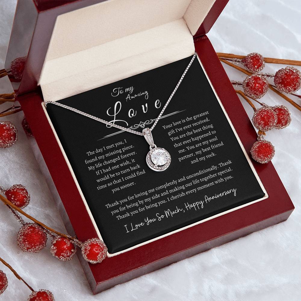 To My Amazing Love, Happy Anniversary, Eternal Hope Necklace BLK