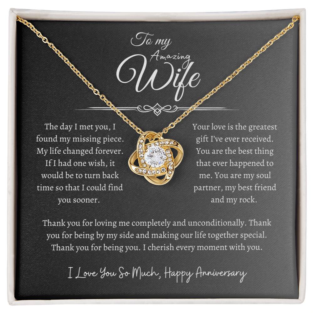 To My Amazing Wife, Happy Anniversary, Love Knot Necklace GR