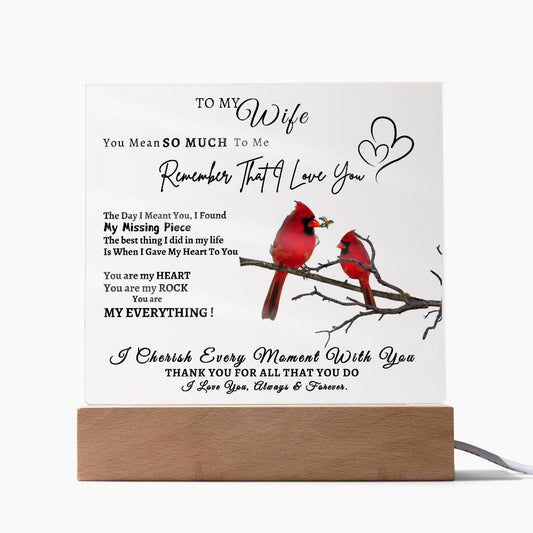 Acrylic Square LED Plaque - Remember That I love - Loving Red Bird Couple- To My Wife