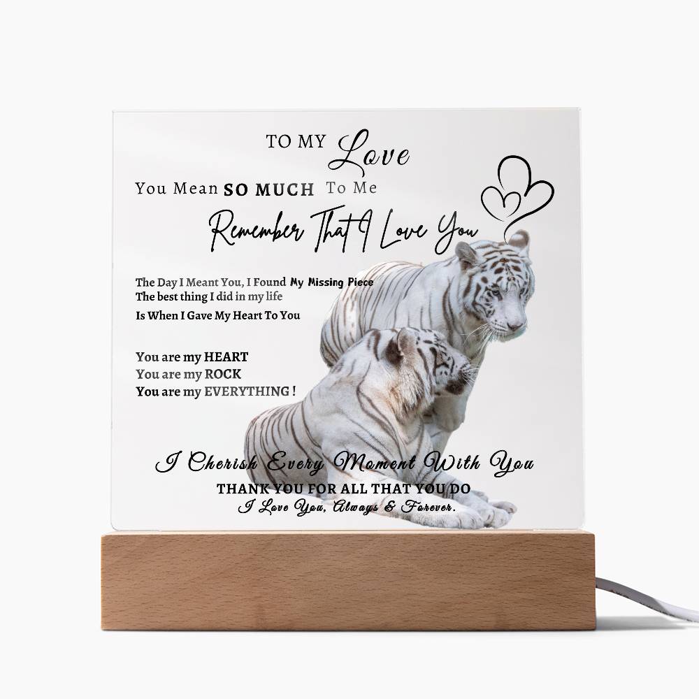 Acrylic Square LED Plaque - Remember That I love - Loving Tiger Couple- To My Love