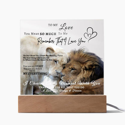 Acrylic Square LED Plaque - Remember That I love - Affectionate Lion Couple- To My Love