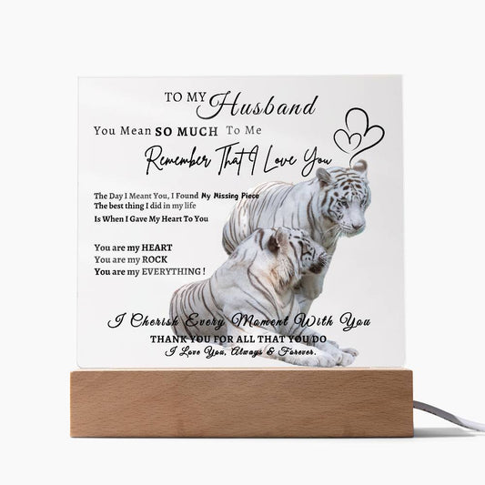 Acrylic Square LED Plaque - Remember That I love - Loving Tiger Couple- To My Husband