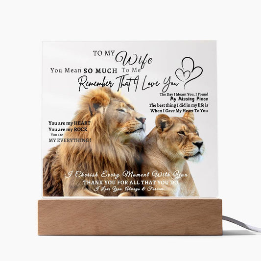 Acrylic Square LED Plaque - Remember That I love - Loving Lion Couple- To My Wife