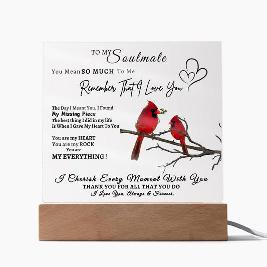 Acrylic Square LED Plaque - Remember That I love - Loving Red Bird Couple- To My Soulmate