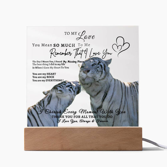 Acrylic Square LED Plaque - Remember That I love - Kissing Tiger Couple- To My Love