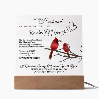 Acrylic Square LED Plaque - Remember That I love - Loving Red Bird Affectionate Tiger Couple- To My Husband