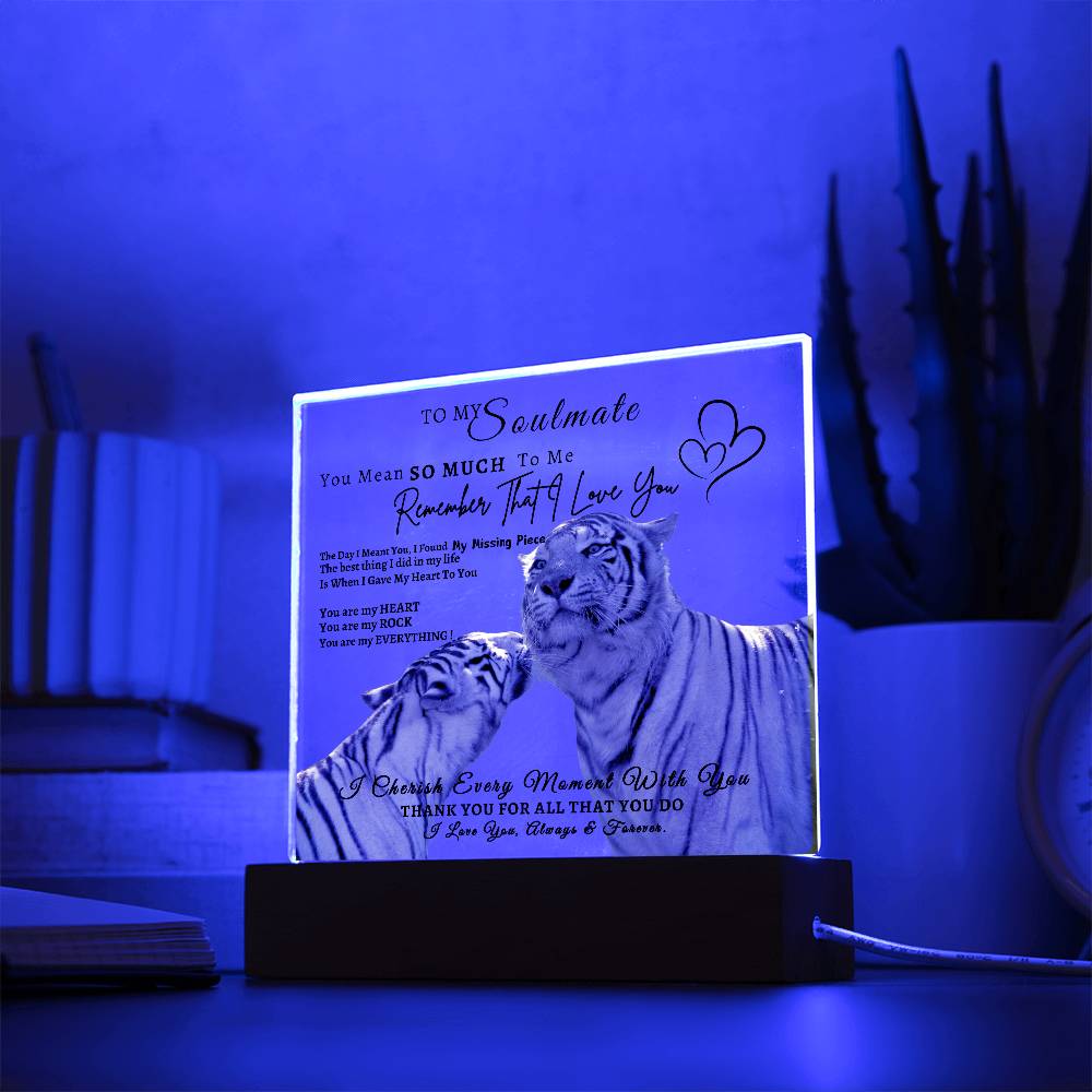 Acrylic Square LED Plaque - Remember That I love - Kissing Tiger Couple- To My Soulmate