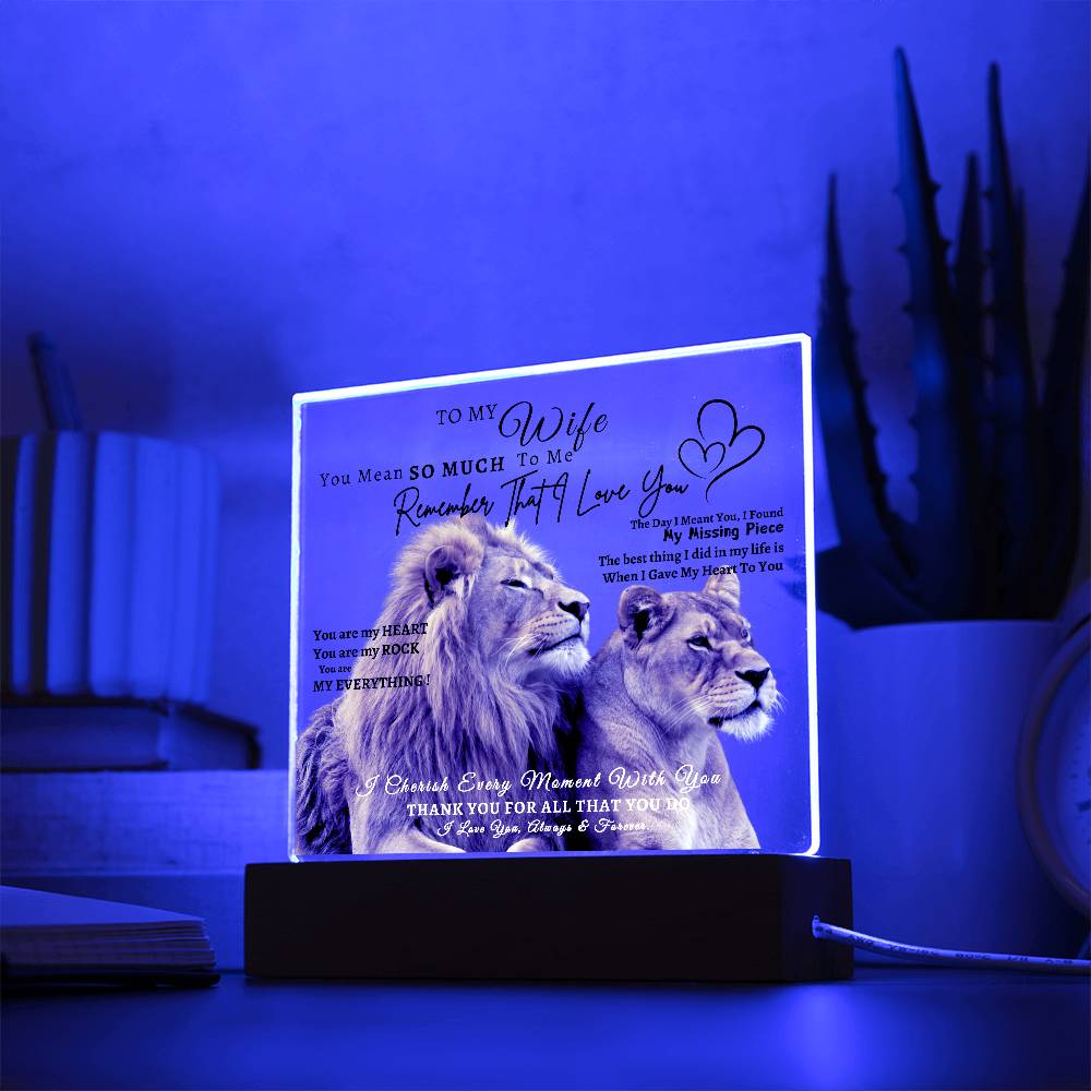 Acrylic Square LED Plaque - Remember That I love - Loving Lion Couple- To My Wife