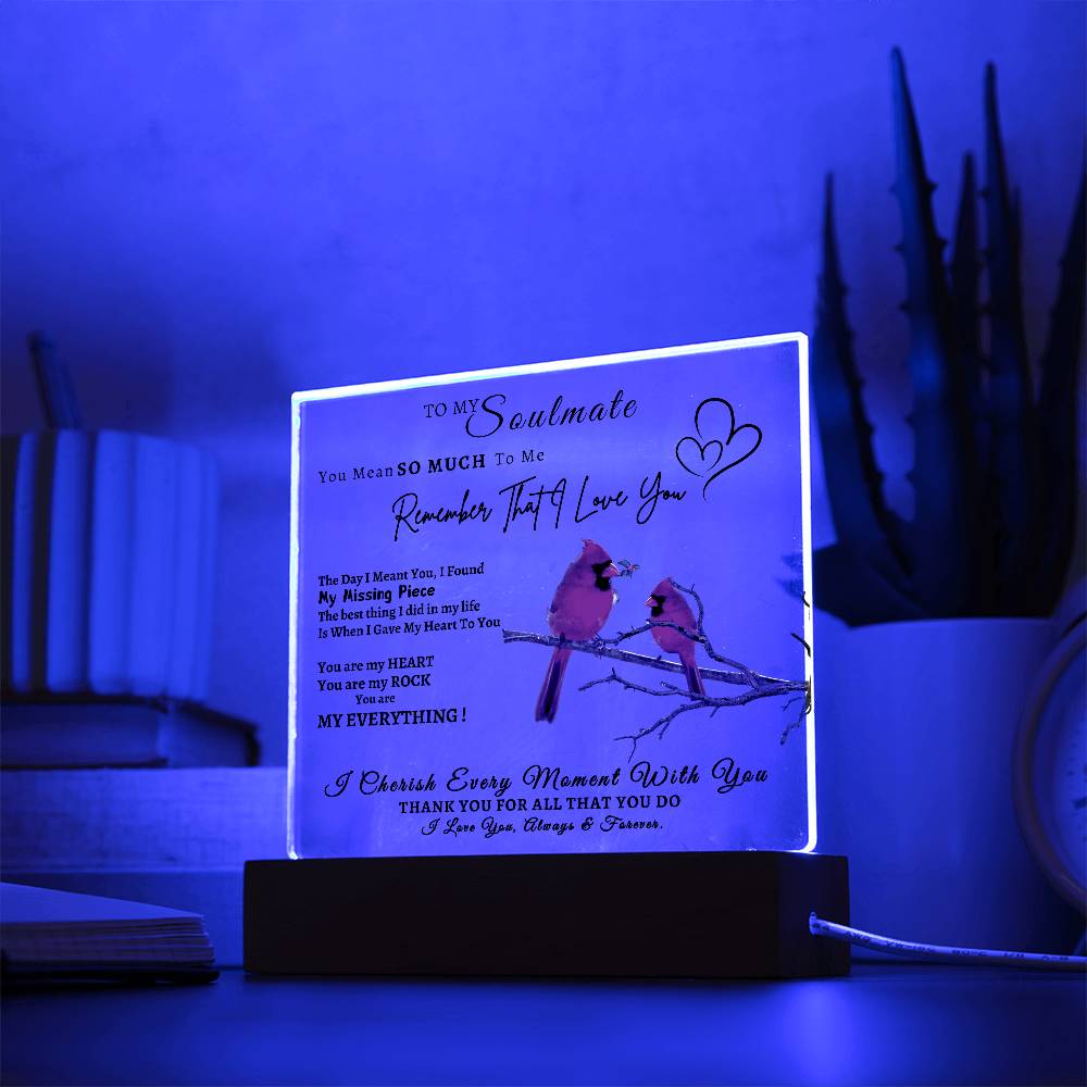 Acrylic Square LED Plaque - Remember That I love - Loving Red Bird Couple- To My Soulmate