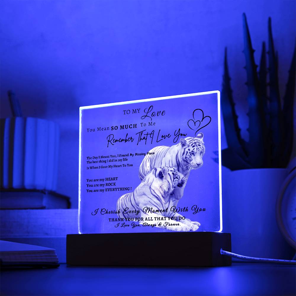 Acrylic Square LED Plaque - Remember That I love - Loving Tiger Couple- To My Love