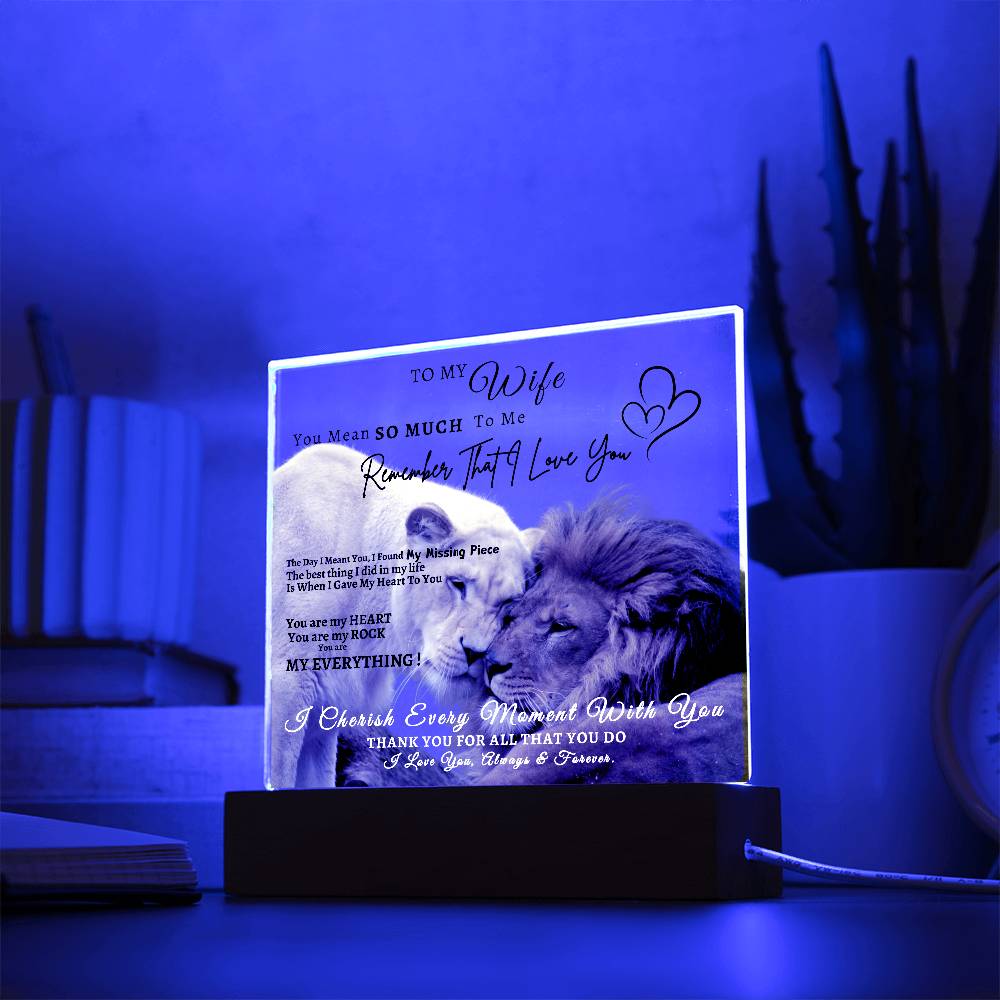 Acrylic Square LED Plaque - Remember That I love - Affectionate Lion Couple- To My Wife