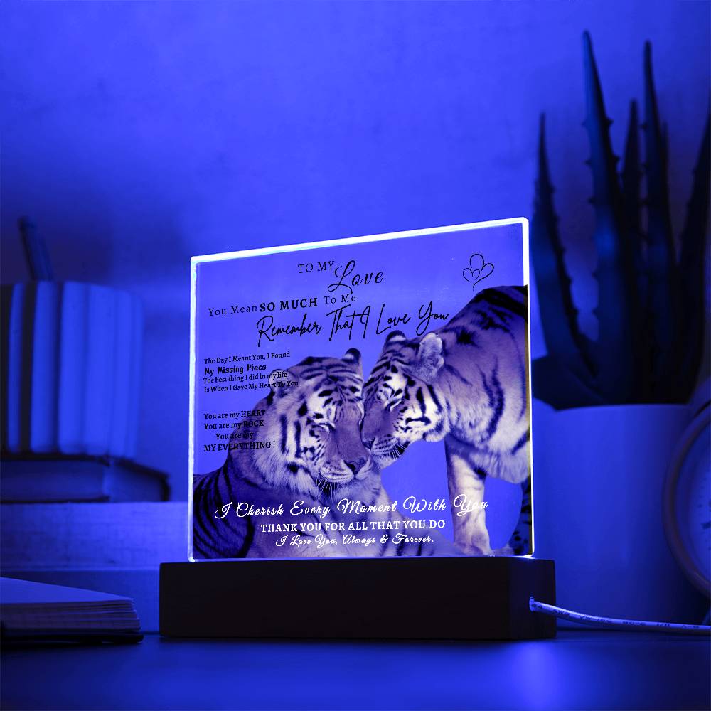 Acrylic Square LED Plaque - Remember That I love - Affectionate Tiger Couple- To My Love