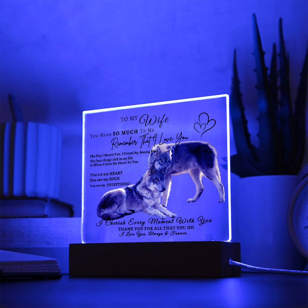 Acrylic Square LED Plaque - Remember That I love - Affectionate Wolf Couple- To My Wife