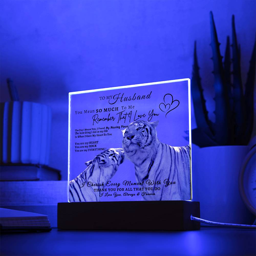 Acrylic Square LED Plaque - Remember That I love - Kissing Tiger Couple- To My Husband