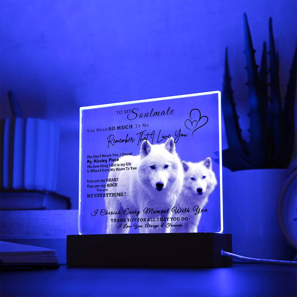 Acrylic Square LED Plaque - Remember That I love - Loving Wolf Couple- To My Soulmate