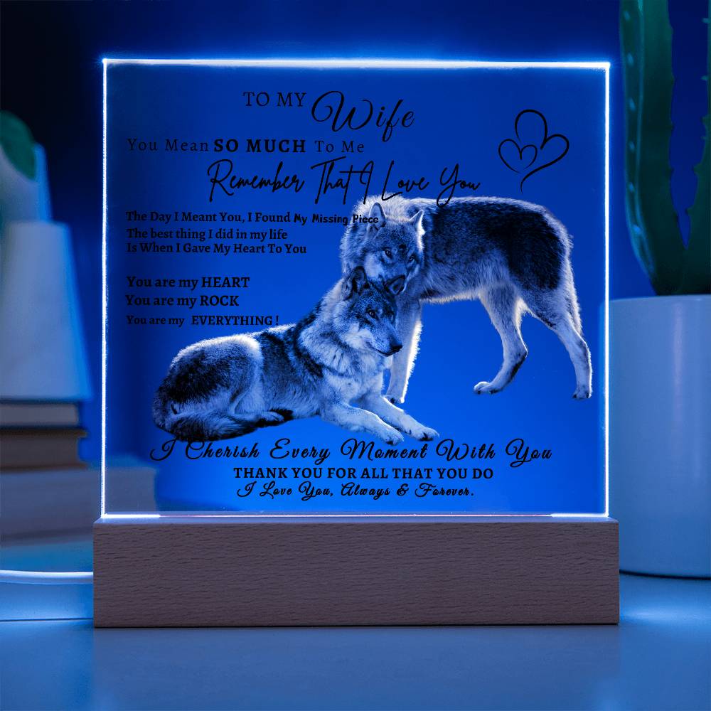 Acrylic Square LED Plaque - Remember That I love - Affectionate Wolf Couple- To My Wife