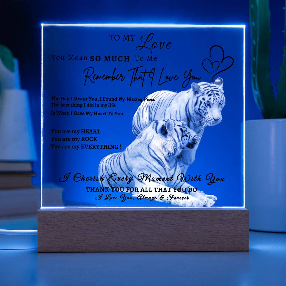 Acrylic Square LED Plaque - Remember That I love - Loving Tiger Couple- To My Love