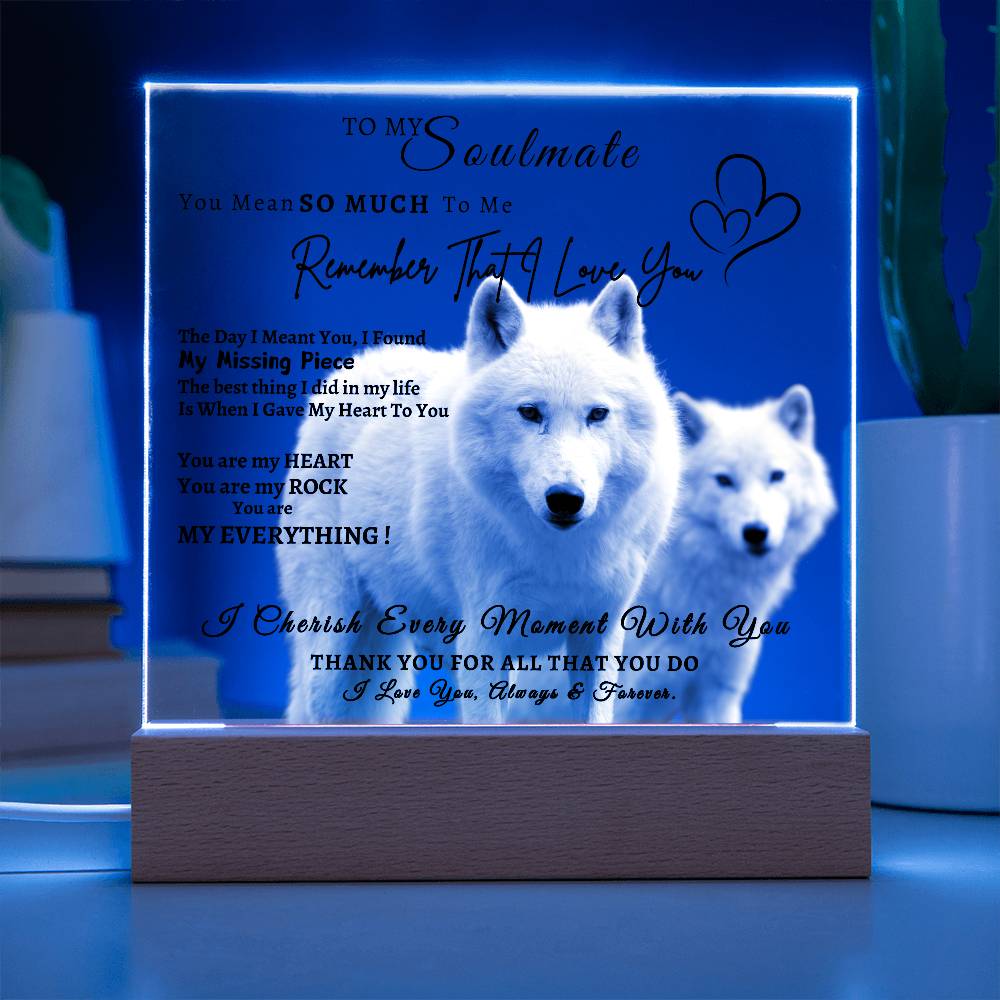 Acrylic Square LED Plaque - Remember That I love - Loving Wolf Couple- To My Soulmate