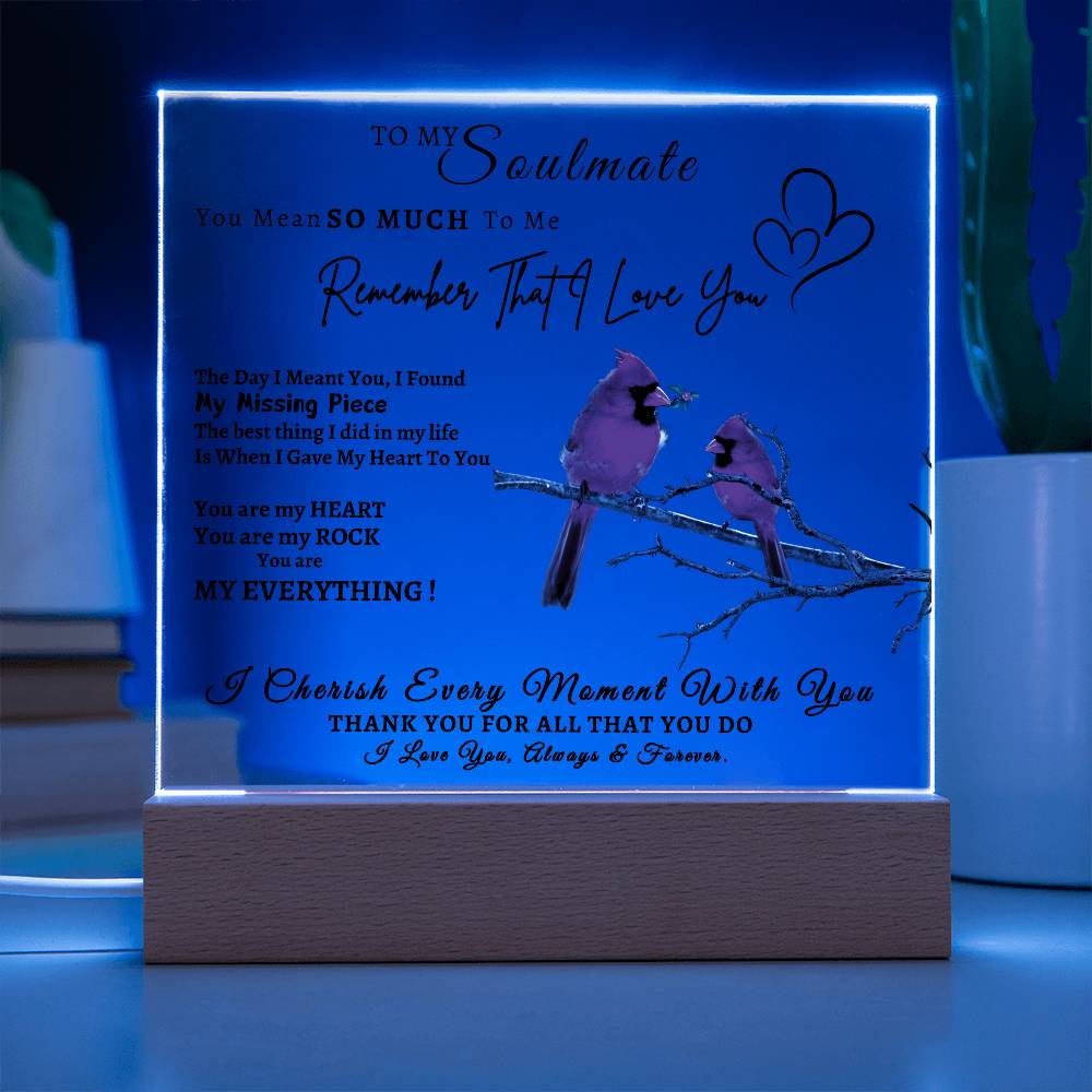 Acrylic Square LED Plaque - Remember That I love - Loving Red Bird Couple- To My Soulmate