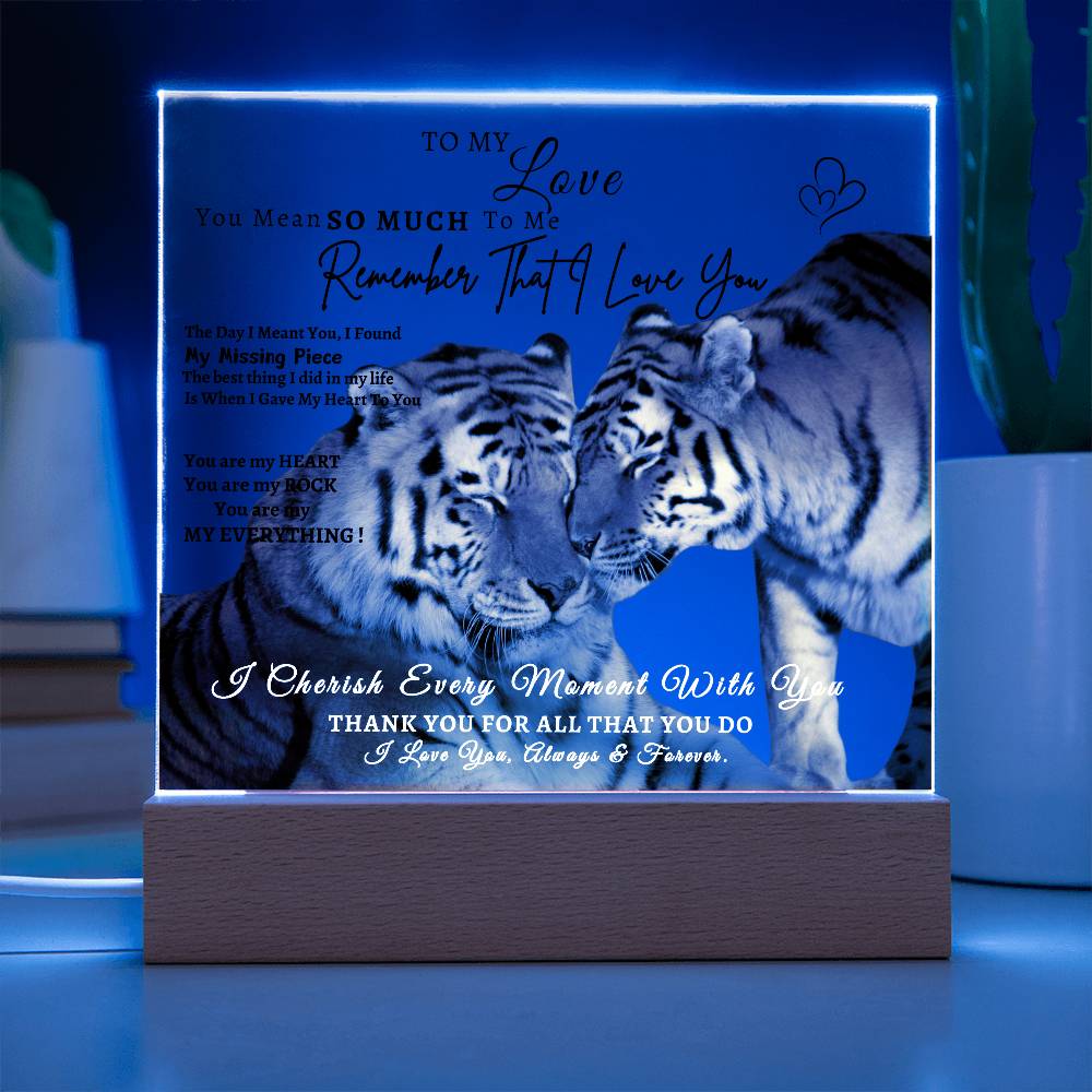 Acrylic Square LED Plaque - Remember That I love - Affectionate Tiger Couple- To My Love