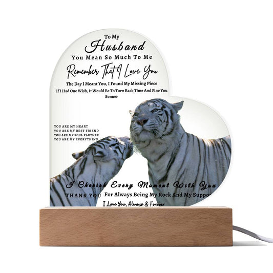 Acrylic Heart LED Plaque - Remember That I Love You -Kissing Tiger Couple - To My Husband