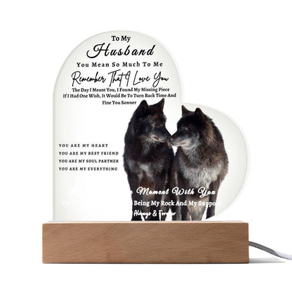 Acrylic Heart LED Plaque - Remember That I Love You - Kissing Wolf Couple - To My Husband