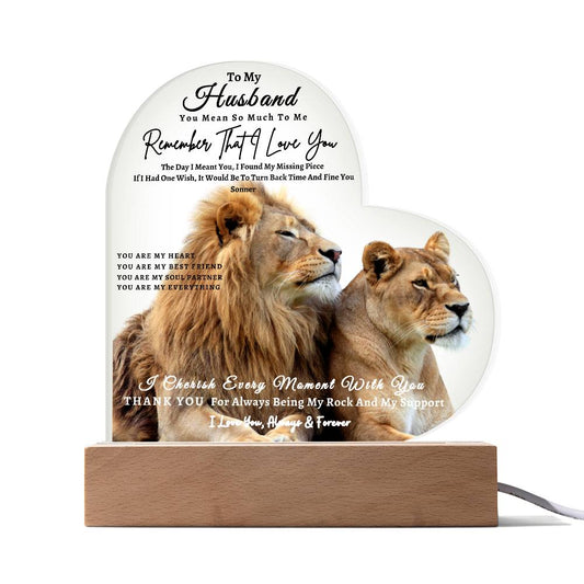 Acrylic Heart LED Plaque - Remember That I Love You -Loving Lion Couple - To My Husband