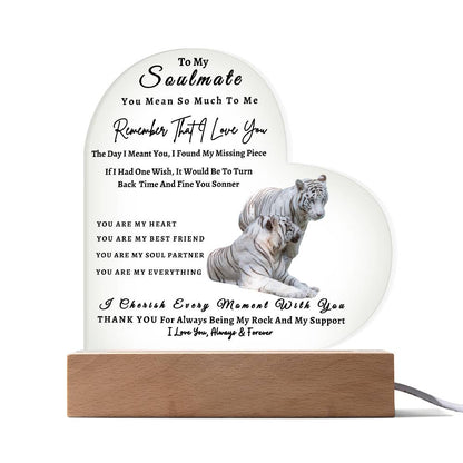 Acrylic Heart LED Plaque - Remember That I Love You -Loving Tiger Couple - To My Soulmate