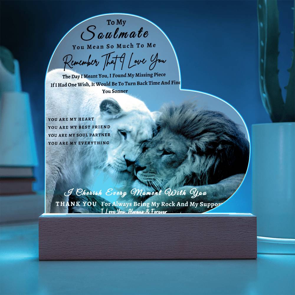 Acrylic Heart LED Plaque - Remember That I Love You -Affectionate Lion Couple - To My Soulmate