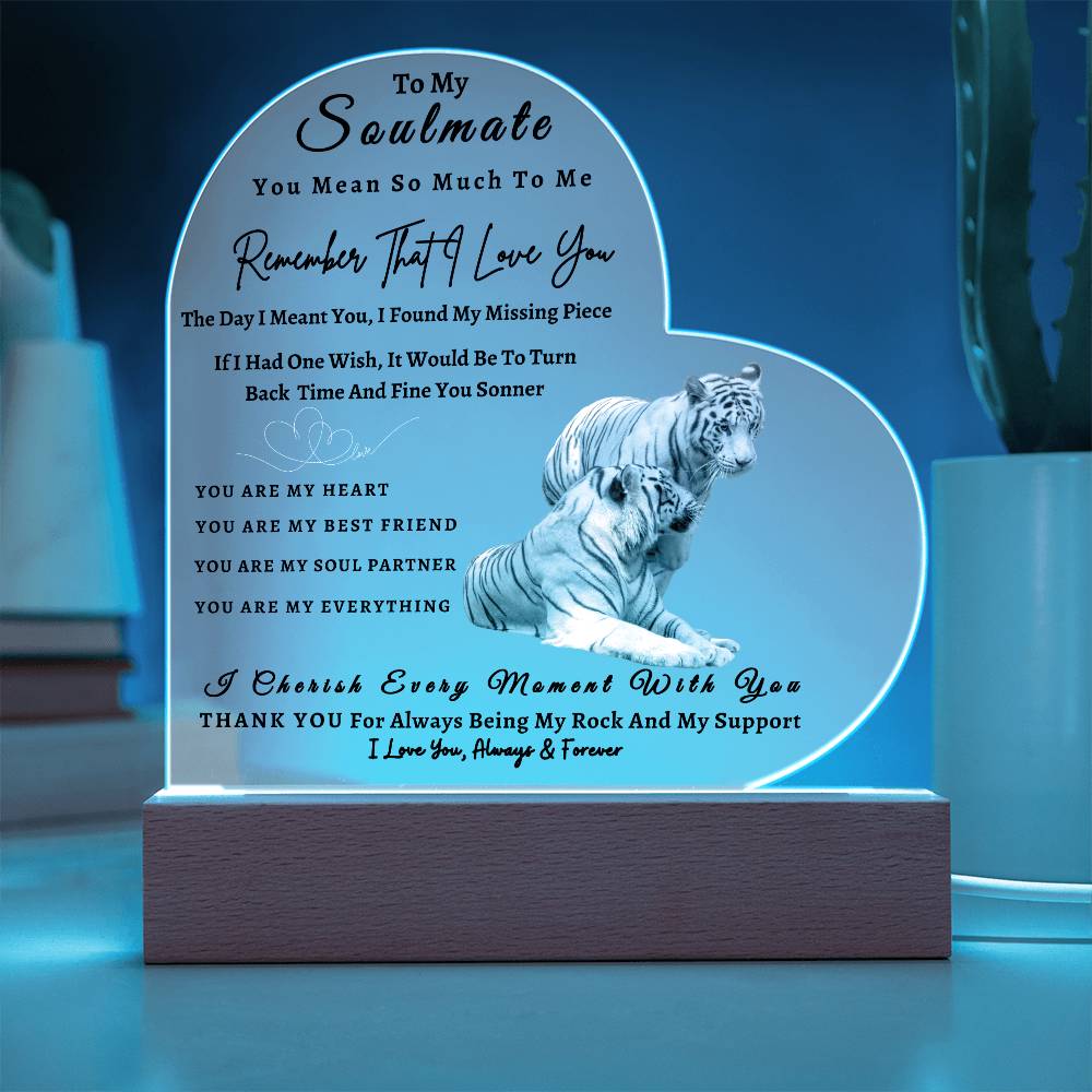 Acrylic Heart LED Plaque - Remember That I Love You -Loving Tiger Couple - To My Soulmate